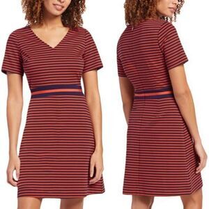 Draper James Stripe Ponte Knit A-Line Dress
V-Neck Stretch Nassau Navy and Red